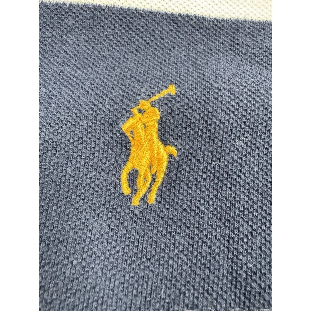 Polo Ralph Lauren XL Custom Fit Big Pony Striped Rugby Polo Navy Burgundy‎ Cream